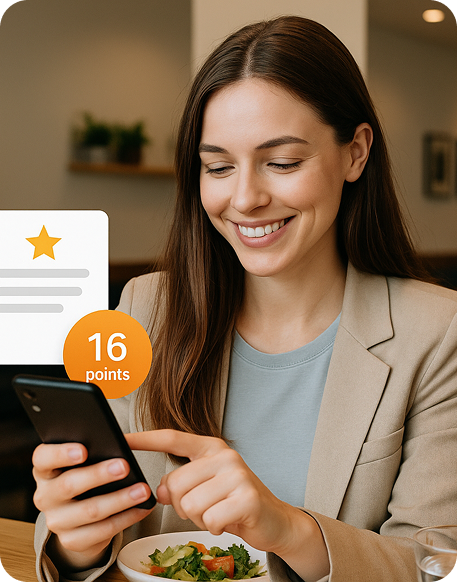 Cliente recibiendo beneficio en restaurante con sistema digital