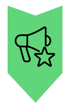 Icono de un megáfono con una estrella, representando la comunicación y la promoción de una novedad o un programa especial.