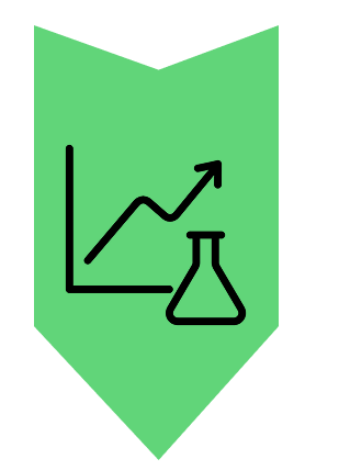 Icono de un gráfico de línea ascendente junto a un matraz de laboratorio, simbolizando el monitoreo, el análisis de datos y la optimización.